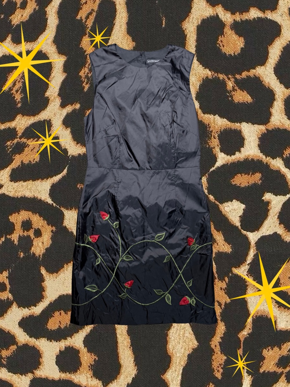 VIVIENNE TAM | Vintage NWT Black Pencil Skirt with Red Rose Embroidery | Size 1
